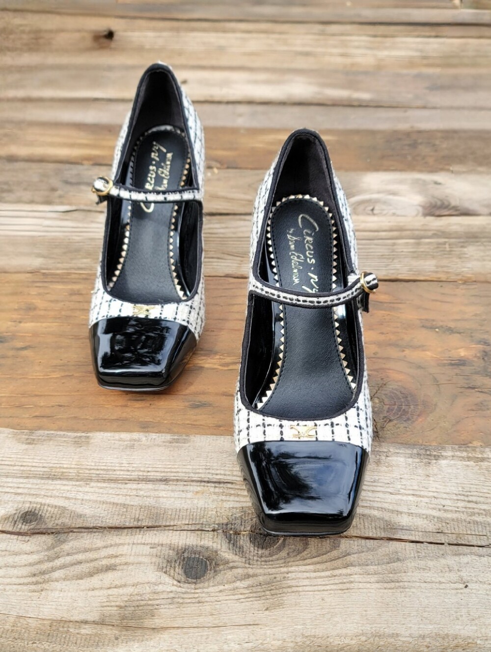 Circus by Sam Edelman Black Patent Toe Tweed Mary Jane Heels Sz 6.5 - Picture 2 of 9